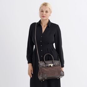 Grand Pelle Echtleder Citybag mit Reißverschluss und Schlossoptik 30 x 16 x 23 cm Kaffebraun