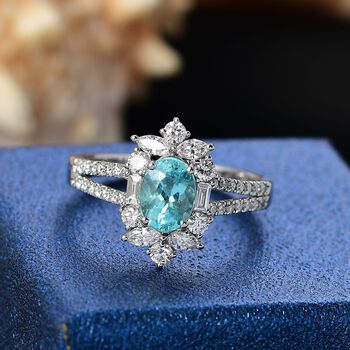 RHAPSODY zertifiziert und gepr&uuml;ft AAAA Paraiba Turmalin und VS-EF Diamant Ring in 950 Platin - 2,64 ct.