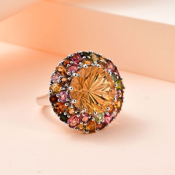 Citrin Ring im Hanabi-Schliff und natürlichem mehrfarbigem Turmalin - 11,42 ct. image number 2
