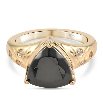 Elite Shungit und Zirkon Ring 925 Silber vergoldet (Größe 21.00) ca. 2,34 ct