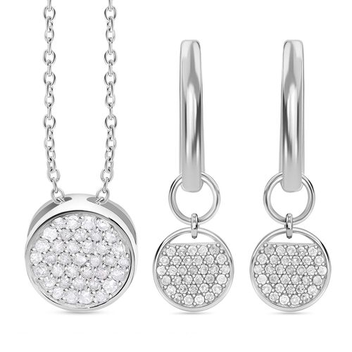 2er Set- Weißer Diamant-Anhänger mit 50cm Kette und Ohrringe - 0,48 ct. image number 0