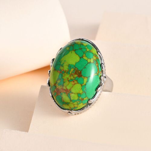 Grünes Türkis Ring, Edelstahl (Größe 18.00) ca. 25.92 ct image number 1