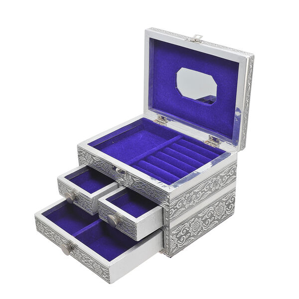 Oxidierte 3-stufige Schmuckbox mit Elefantenprägung und Samt-Innenfutter image number 8