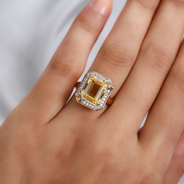 Citrine und Zirkon Ring 925 Silber 585 Vergoldet image number 2