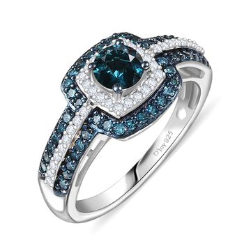 D'Joy Blauer Diamant Ring 925 Silber rhodiniert (Gr&ouml;&szlig;e 19.00) ca. 1.00 ct
