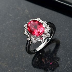 D'joy Lab Grown Padparadscha-Saphir, Weißer Zirkon Ring 925 Silber rhodiniert (Größe 17.00) ca. 4.02 ct