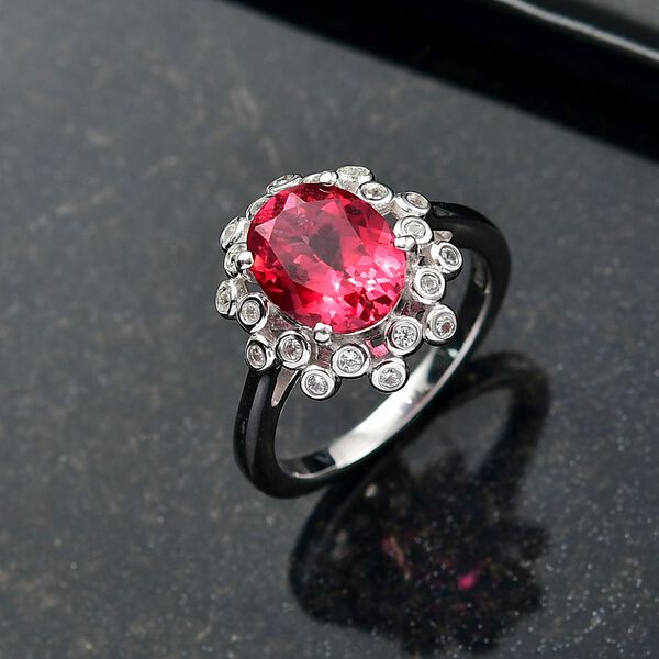 D'Joy Lab Created Padparadscha-Saphir, Weißer Zirkon Ring 925 Silber rhodiniert (Größe 17.00) ca. 4,02 ct image number 2