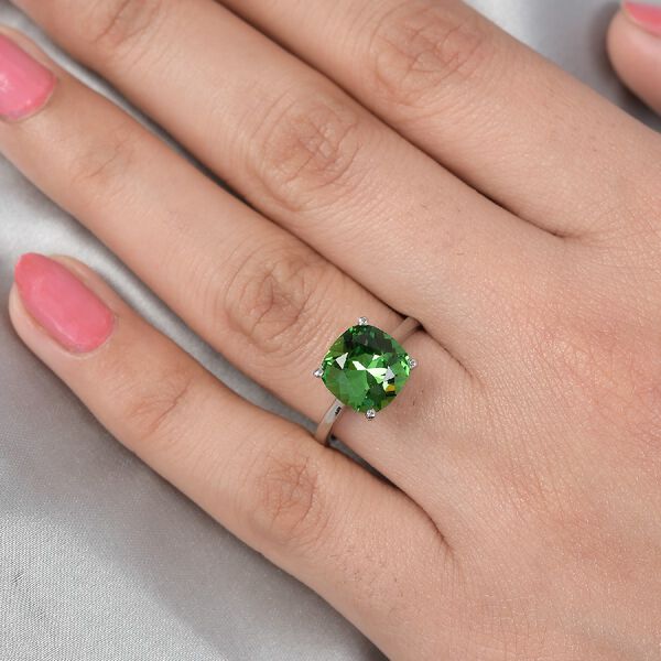 LUSTRO STELLA &Ouml;sterreichischer Farn Gr&uuml;ner Kristall Solit&auml;r Ring 925 Silber Platin-&Uuml;berzug image number 3