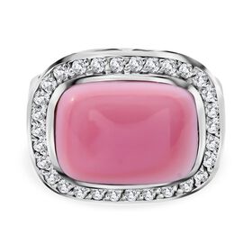 AAA Natürlicher Rosa Königsmuschel Perle, Weißer Zirkon Ring 925 Silber rhodiniert (Größe 20.00)