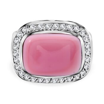 AAA Nat&uuml;rlicher Rosa K&ouml;nigsmuschel Perle, Wei&szlig;er Zirkon Ring 925 Silber rhodiniert (Gr&ouml;&szlig;e 20.00)
