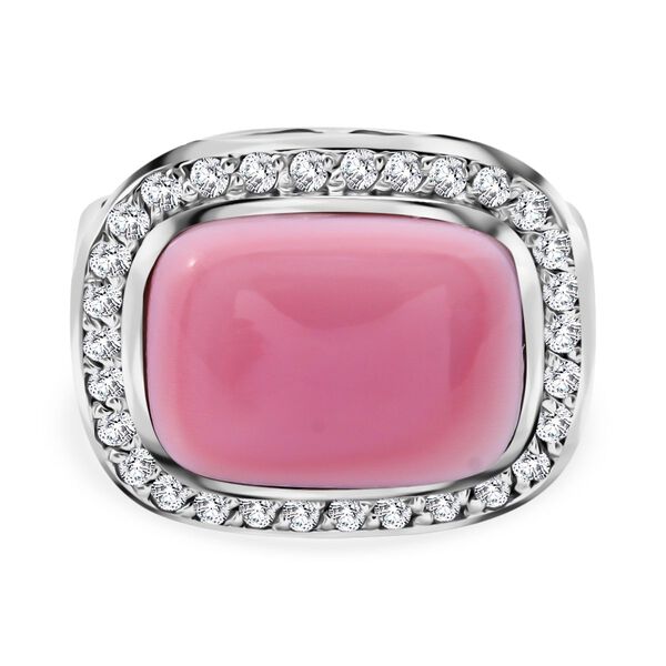 AAA Natürlicher Rosa Königsmuschel Perle, Weißer Zirkon Ring 925 Silber rhodiniert (Größe 20.00) image number 0