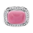 AAA Natürlicher Rosa Königsmuschel Perle, Weißer Zirkon Ring 925 Silber rhodiniert (Größe 20.00)