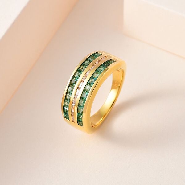 AAA Smaragd, Wei&szlig;er Zirkon Ring, 925 Silber Gelbgold Vermeil, (Gr&ouml;&szlig;e 19.00) ca. 1.41 ct image number 2