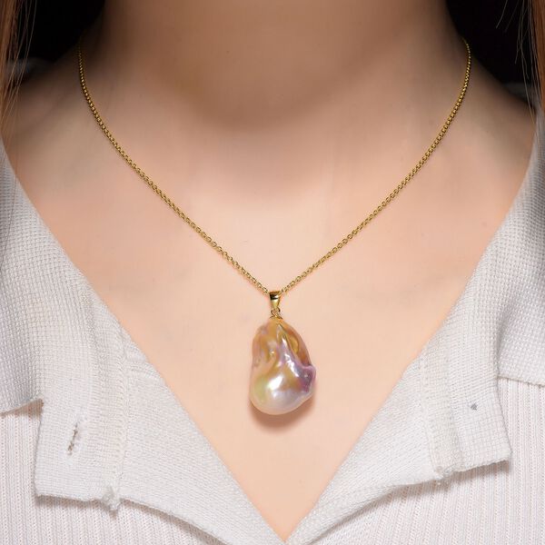 AAA Mehrfarbige-S&uuml;&szlig;wasser-Barockperle Anh&auml;nger mit Kette, ca. 50 cm, 925 Silber vergoldet image number 2