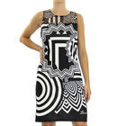 DESIGUAL, Strickkleid mit kurzen Ärmeln, Geometrischer Illusion-druck, Schwarz und Weiß, Größe-40