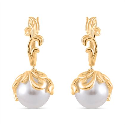 Wei&szlig;e Muschelkernperle Ohrringe Messing