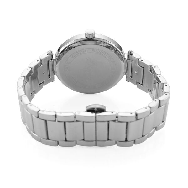 GENOA TIME V2 Uhr mit Japanischem Miyota 2035 Werk, Zifferblatt Silber mit Hydraulik-Design und Weißen Kristallen, Edelstahlarmband Silberfarben, 3 ATM wasserdicht image number 6