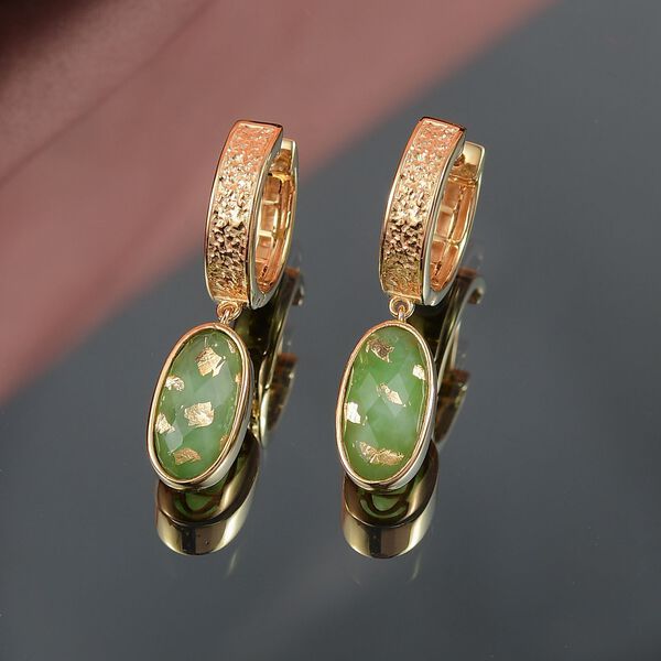 SHOPLC EXKLUSIV D'Joy Gr&uuml;n Blattgold-Quarz Ohrringe 925 Silber 750 Gelbgold Vermeil ca. 8.10 ct image number 2