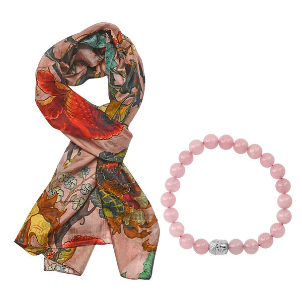 2er Set Luxus 100% Seidenschal und Rosenquarz Chakra-Armband image number 4