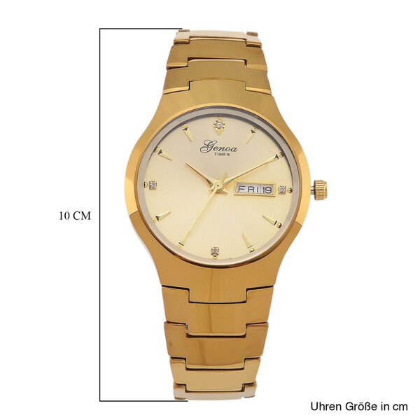 GENOA TIME V2 Uhr mit Japanischem VJ33 Quarzwerk, 36 mm, Zifferblatt mit Kristallen und Datumsanzeige, Armband aus Wolframstahl, 3 ATM wasserdicht, vergoldet image number 7