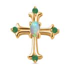 AA Natürlicher, äthiopischer Welo Opal, Kagem Sambischer Smaragd Anhänger 925 Silber 750 Gelbgold Vermeil ca. 0,24 ct.