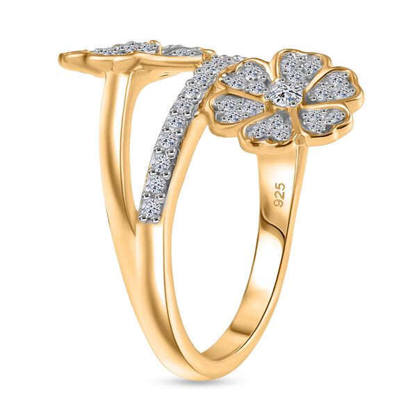 LUXURIANT SI Labor Diamant floraler Bypass-Ring, 925 Silber 750 Gelbgold Vermeil - 0,50 ct. image number 4