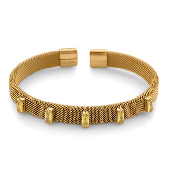 Gelber Kristall Armreif, flexibel (ca. 18-19 cm), 316L Edelstahl, goldfarben