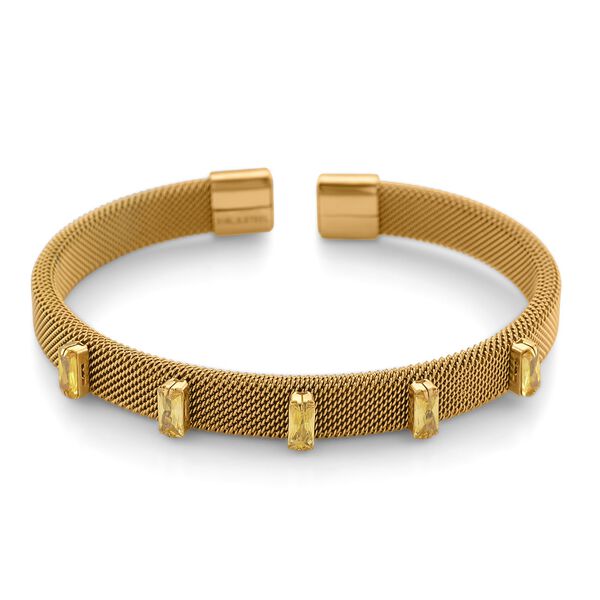 Gelber Kristall Armreif, flexibel (ca. 18-19 cm), 316L Edelstahl, goldfarben