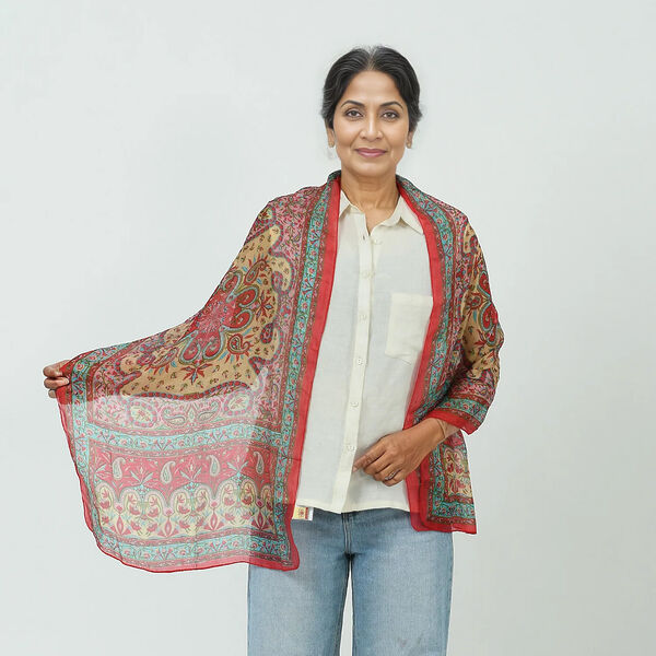 Luxuriöser Seidenschal mit Paisleymuster, 100% feinste Seide, Rot image number 9