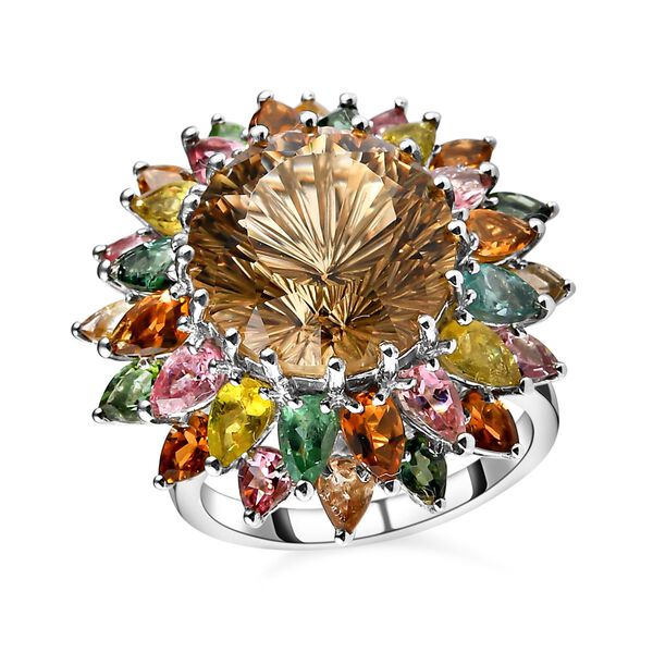 Hanabi Schliff -Citrin und nat&uuml;rlicher Mehrfach-Turmalin Ring- 15,67 ct. image number 4