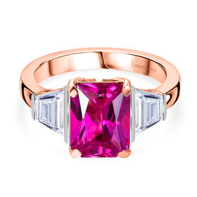 LUXURIANT DIAMANT - AAA Lab Created Rosa Saphir, Moissanit Ring 925 Silber (Größe 21.00) ca. 3,92 ct