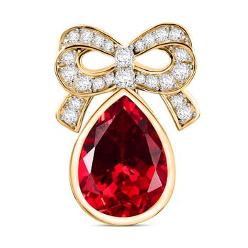 Lab Created Padparadscha-Saphir, Wei&szlig;er Zirkon Anh&auml;nger 925 Silber 750 Gelbgold Vermeil ca. 12.34 ct