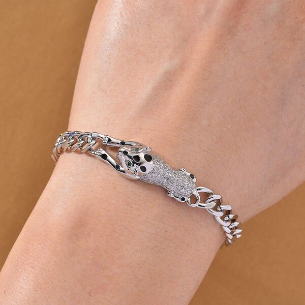 Weißes Zirkonia und grünes Nanokristall 18+4cm Armband in Silberton image number 2