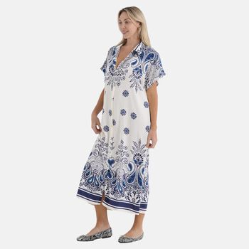 LA MAREY Kleid, Lang, Print, 125cm, Wei&szlig;-Blau