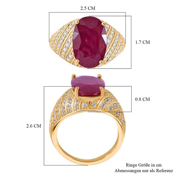 AAA Afrikanischer Rubin (Fissure gefüllt), Weißer Zirkon Ring, 925 Silber Gelbgold Vermeil (Größe 17.00) ca. 11.11 ct image number 4