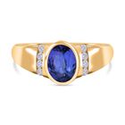AA Tansanit, Moissanit Ring, 375 Gelbgold, (Größe 18.00) ca. 1.09 ct