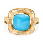 Amerikanischer natürlicher Sleeping Beauty Türkis, weißer Zirkon Ring, 925 Silber Gelbgold Vermeil (Größe 20.00) ca. 5.18 ct