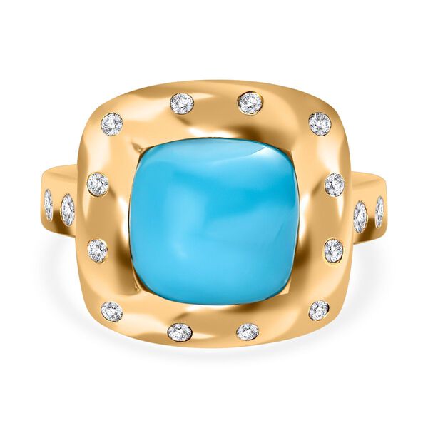 Amerikanischer nat&uuml;rlicher Sleeping Beauty T&uuml;rkis, wei&szlig;er Zirkon Ring, 925 Silber Gelbgold Vermeil (Gr&ouml;&szlig;e 20.00) ca. 5.18 ct