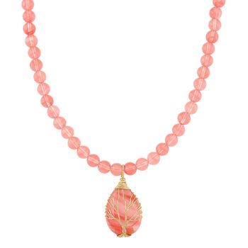 Kirsche Quarz Halskette, ca. 45 cm + 5 cm extender, vergoldet ca. 230.00 ct