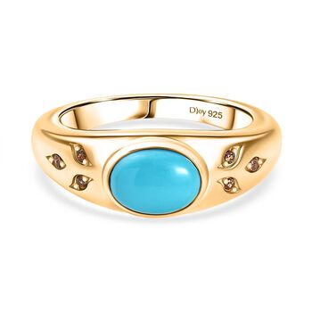 D'Joy AA Sleeping Beauty T&uuml;rkis, Kaffee Zirkon Ring 925 Silber 750 Gelbgold Vermeil (Gr&ouml;&szlig;e 16.00) ca. 1,07 ct