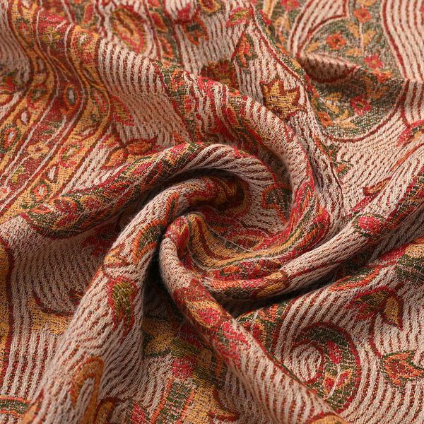 Luxuriöser Merino-Seide Jacquard-Schal, 70 x 200 cm, Beige image number 6