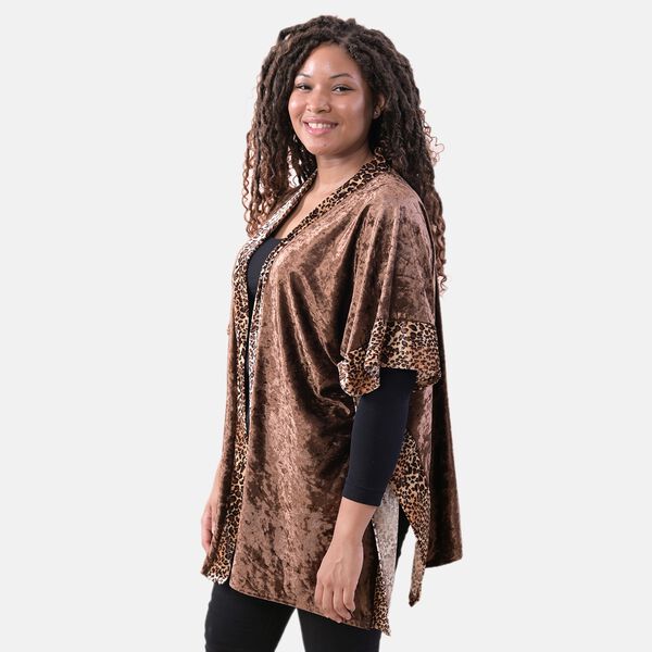TAMSY: Kimono aus Samt mit Leoparden-Bord&uuml;re, Einheitsgr&ouml;&szlig;e, Braun&nbsp; image number 2