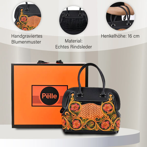 Grand Pelle  - Echtleder Handtasche, 28 x 25 x 15 cm, schwarz image number 3