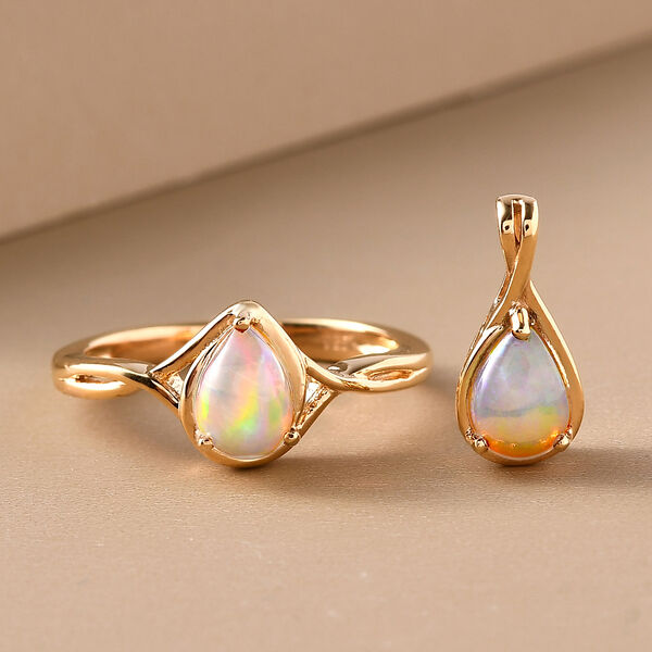 2er-Set, natürlicher, äthiopischer Opal-Ring und Anhänger - 0,90 ct. image number 2