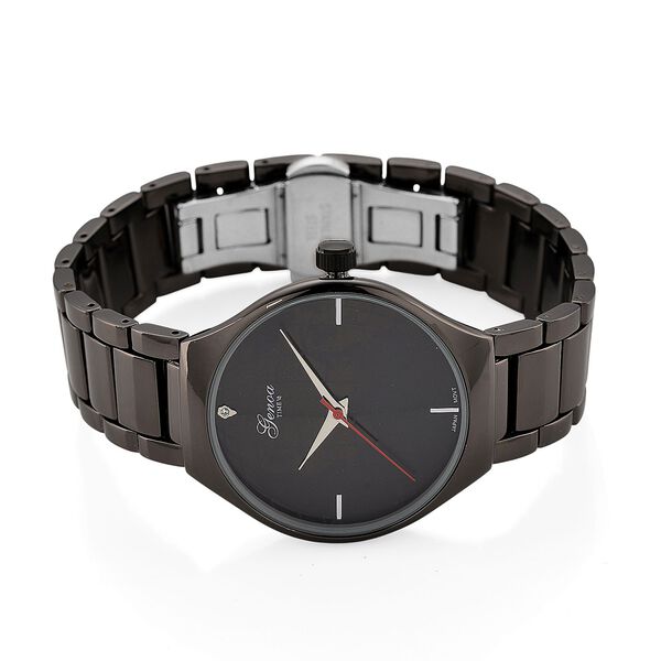 GENOA - Wei&szlig;er Diamant Uhr mit Japanisches Uhrwerk, 3 ATM Wasserdicht, 316L Edelstahl, Schwarz image number 4