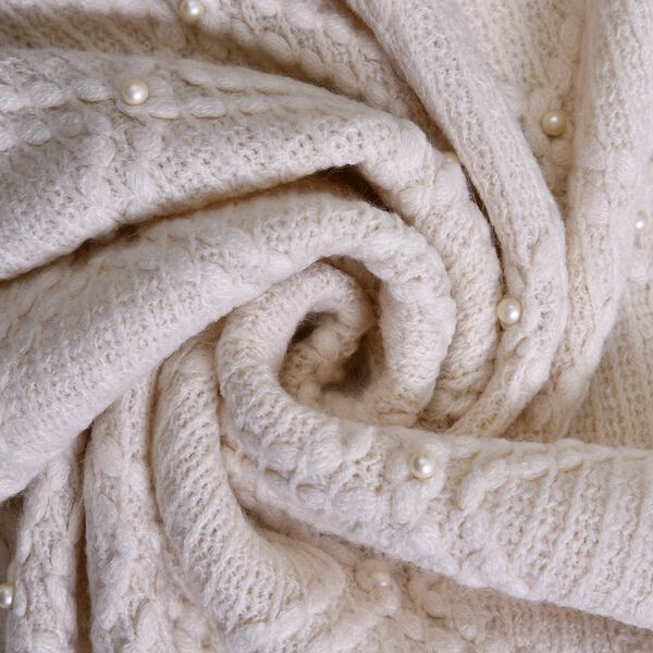 Strickschal mit Quasten und Perlen, Beige image number 3