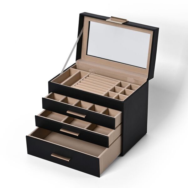 Schmuckbox, 4 Schichten mit Chic-Griff und Glasfenster, schwarz image number 4