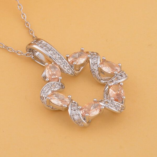 Champagner und wei&szlig;e Zirkonia Anh&auml;nger mit Kette, Messing image number 3