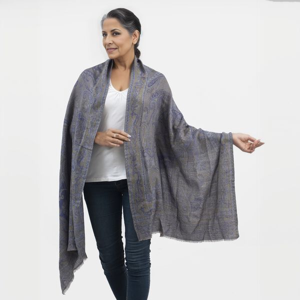Premium Kollektion - gewebter Schulterschal, Natur Seide und Wolle, Jamawar Design, 70x200 cm, Lavendel image number 2
