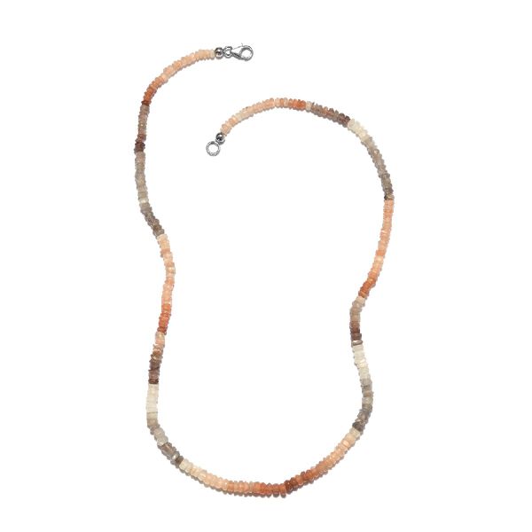 Mehrfarbig Mondstein Halskette 50 cm Lange 925 Silber platiniert ca. 65,39 ct